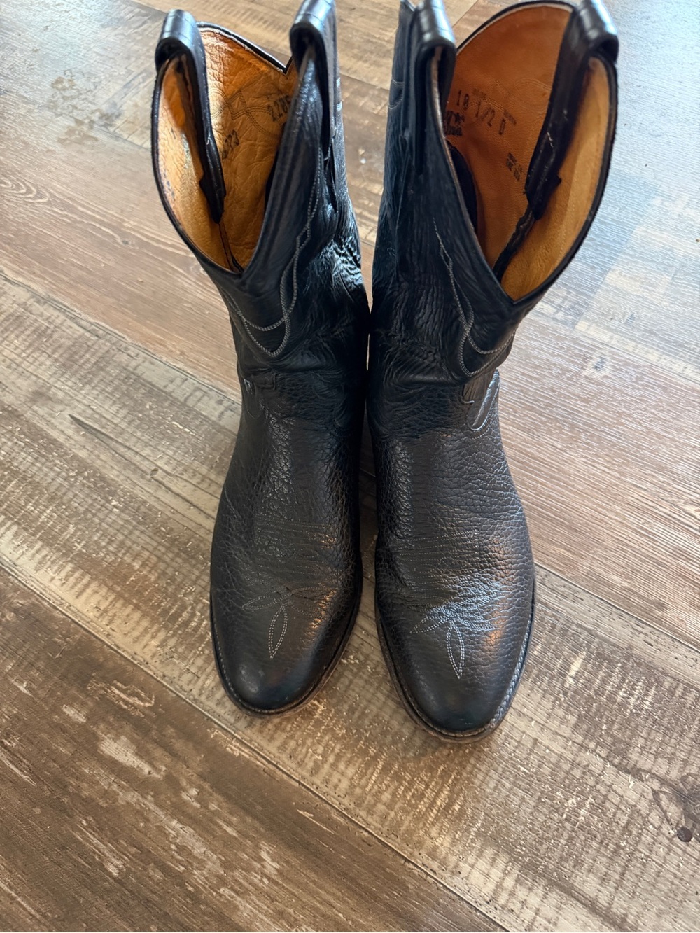 Vintage Tony Lama Black Leather Cowboy Boots 10.5 B Made in USA